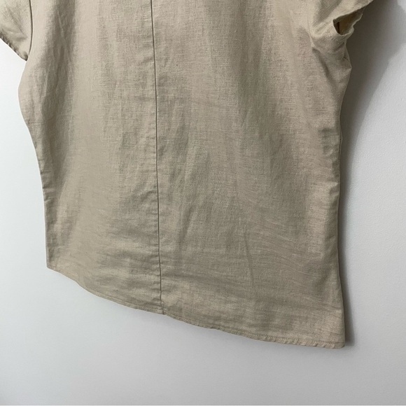 Atmosphere Button Front Crop Shirt Sz 12 Beige Linen Cotton Cap Sleeve Top - Picture 8 of 10